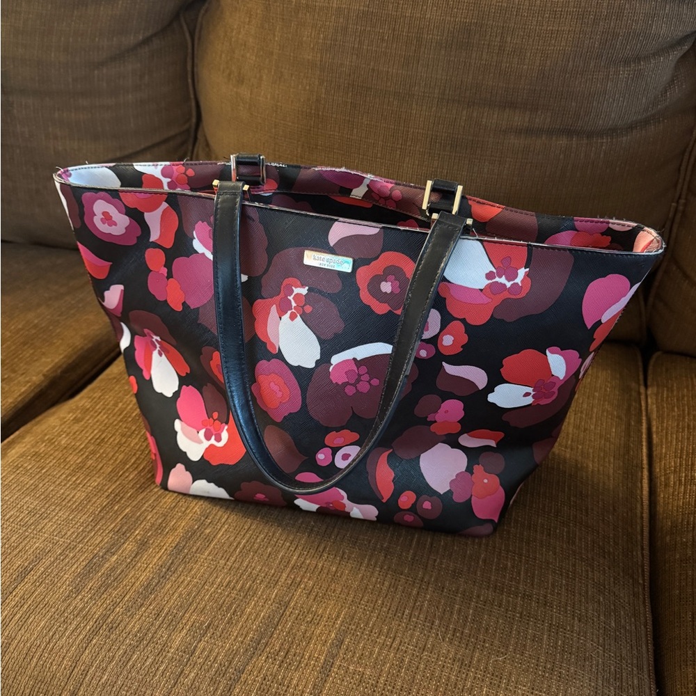 Kate Spade Black and Red Floral Tote Bag